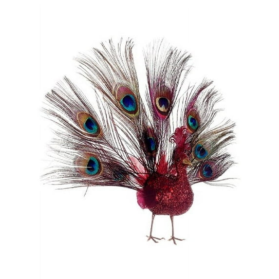Allstate 10" Glittered Drenched Open-Tail Regal Peacock Bird Christmas Ornament - Red