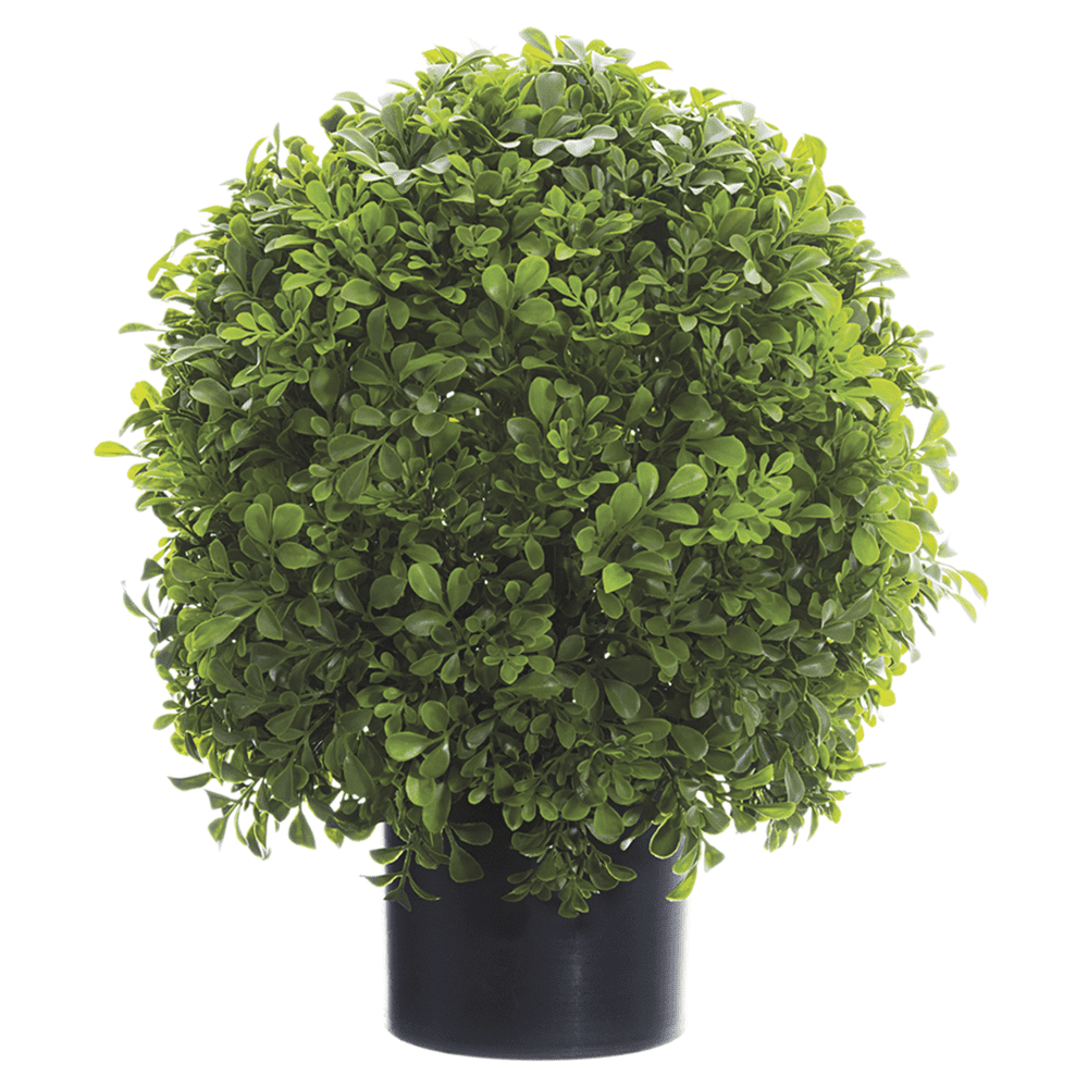 16" Green Silk Boxwood Topiary Ball in Black Pot
