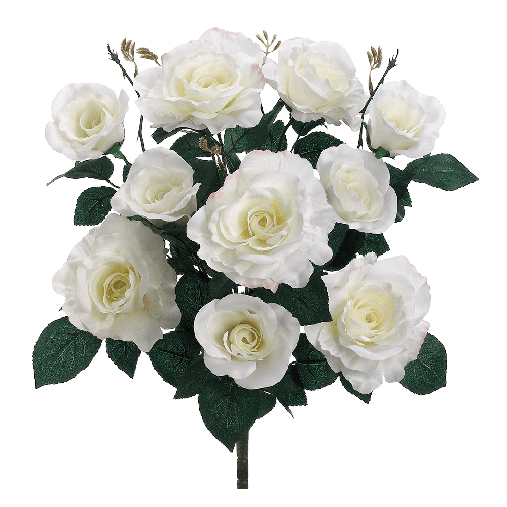 18" White and Green Silk Rose Floral Arrangement