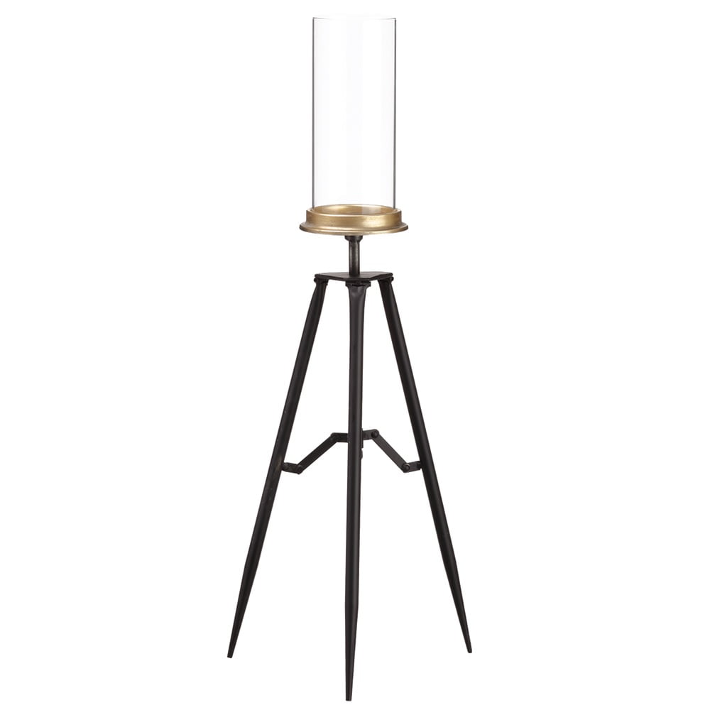 Melrose International Bronze Metal Candle Holder with Glass Hurricane Stand