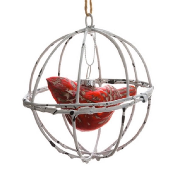 Allstate 4" Country Cabin Weathered Cardinal in Wood Like Ball Cage Christmas Ornament - Red/White