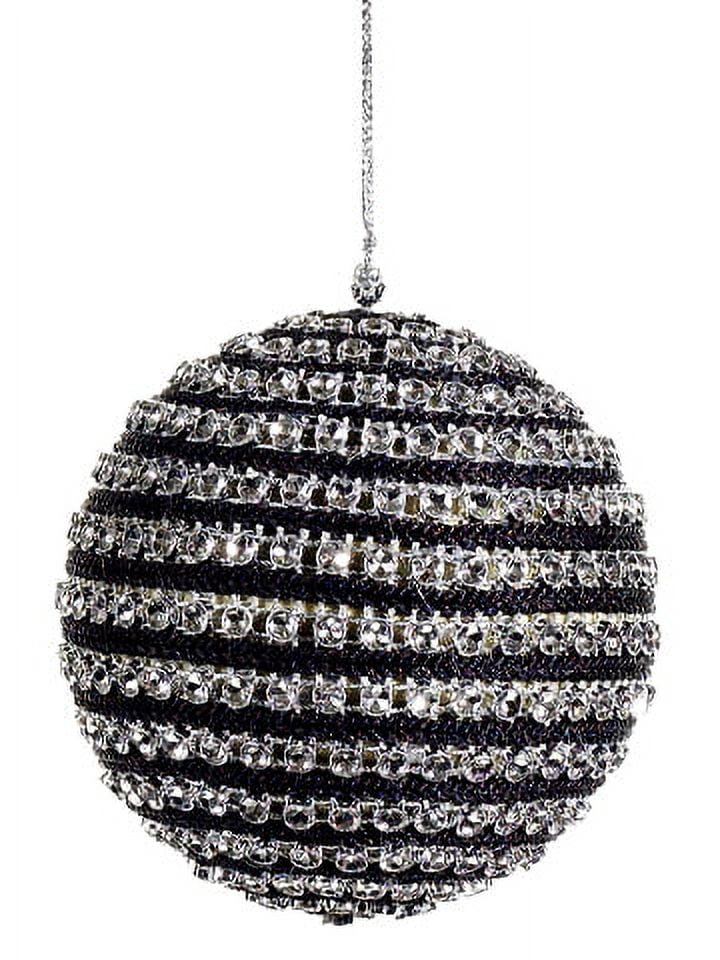 Allstate 4" Striped Sequined Ball Christmas Ornament Black/Silver