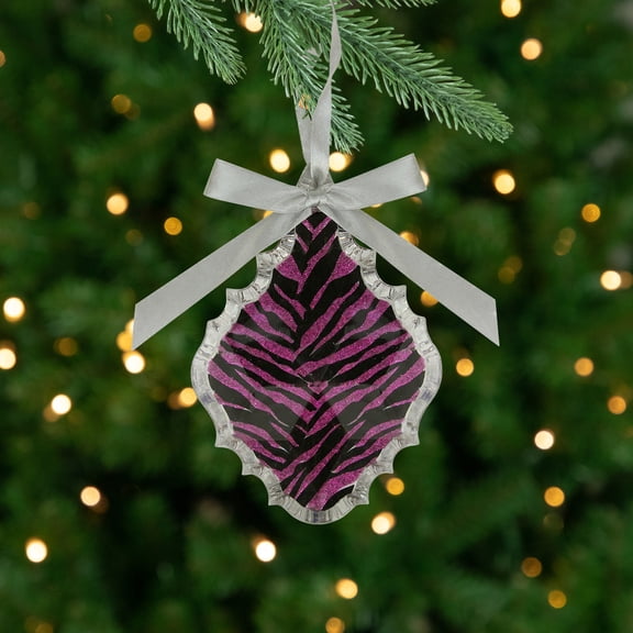 Allstate 5.5" Glittered Zebra Print Teardrop Prism Christmas Ornament - Pink