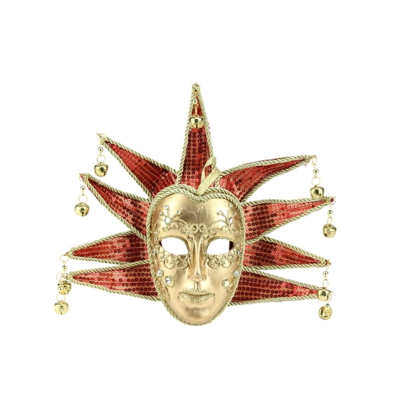 Allstate 9" Gold and Red Sequins Ornate Minstrel Masquerade Mask Christmas Ornament