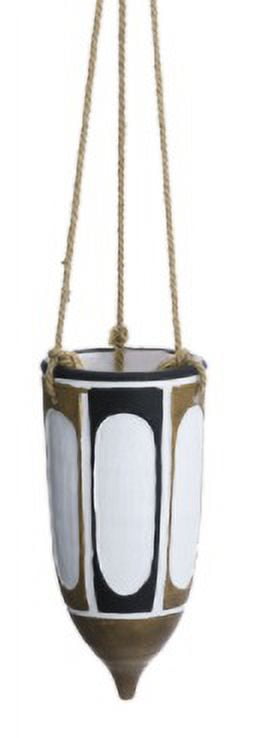 14" White and Brown Ceramic Hanging Planter with Tribal Design
