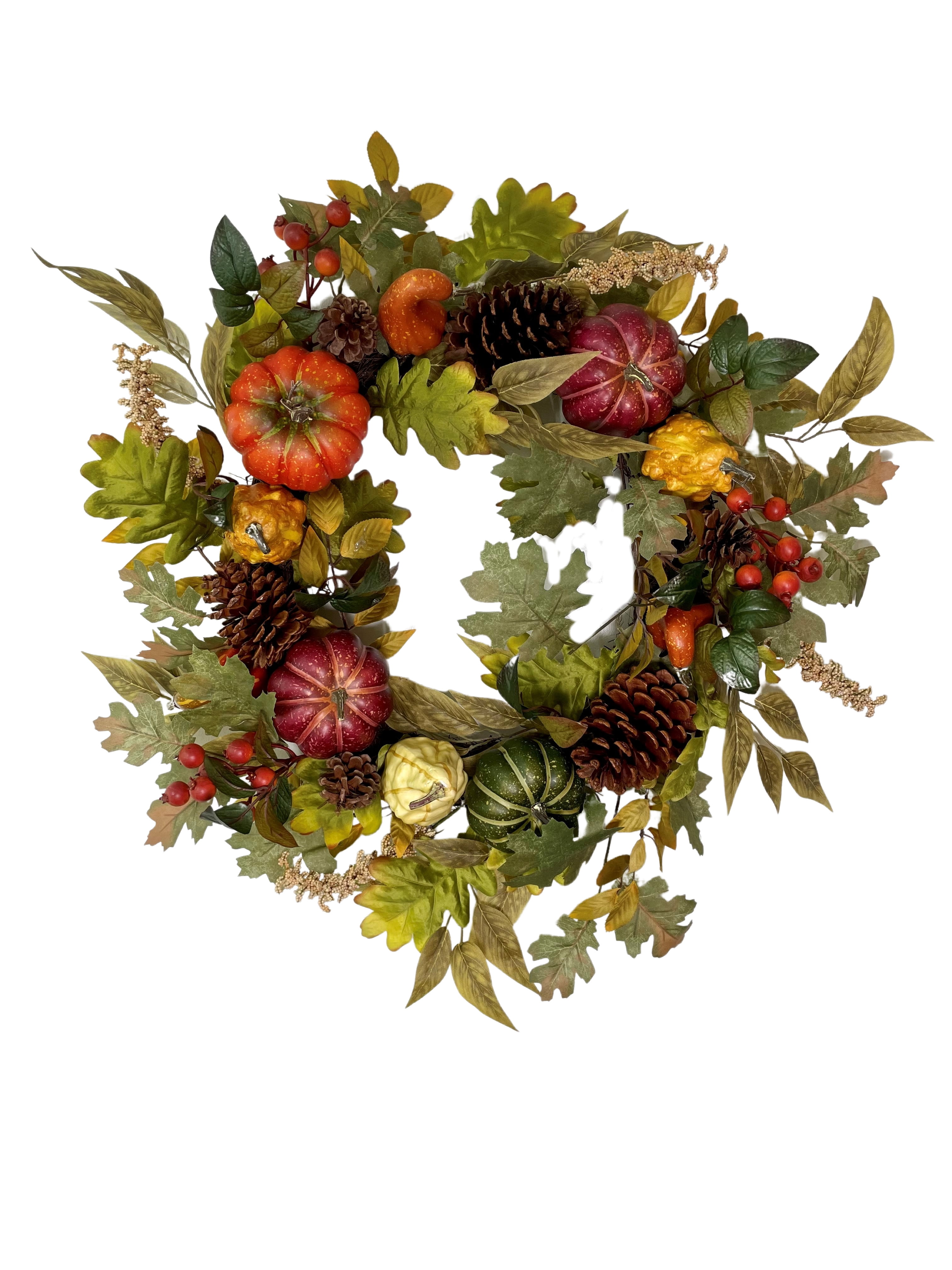 24" Fall Artificial Wreath with Pumpkins, Gourds, and Cones