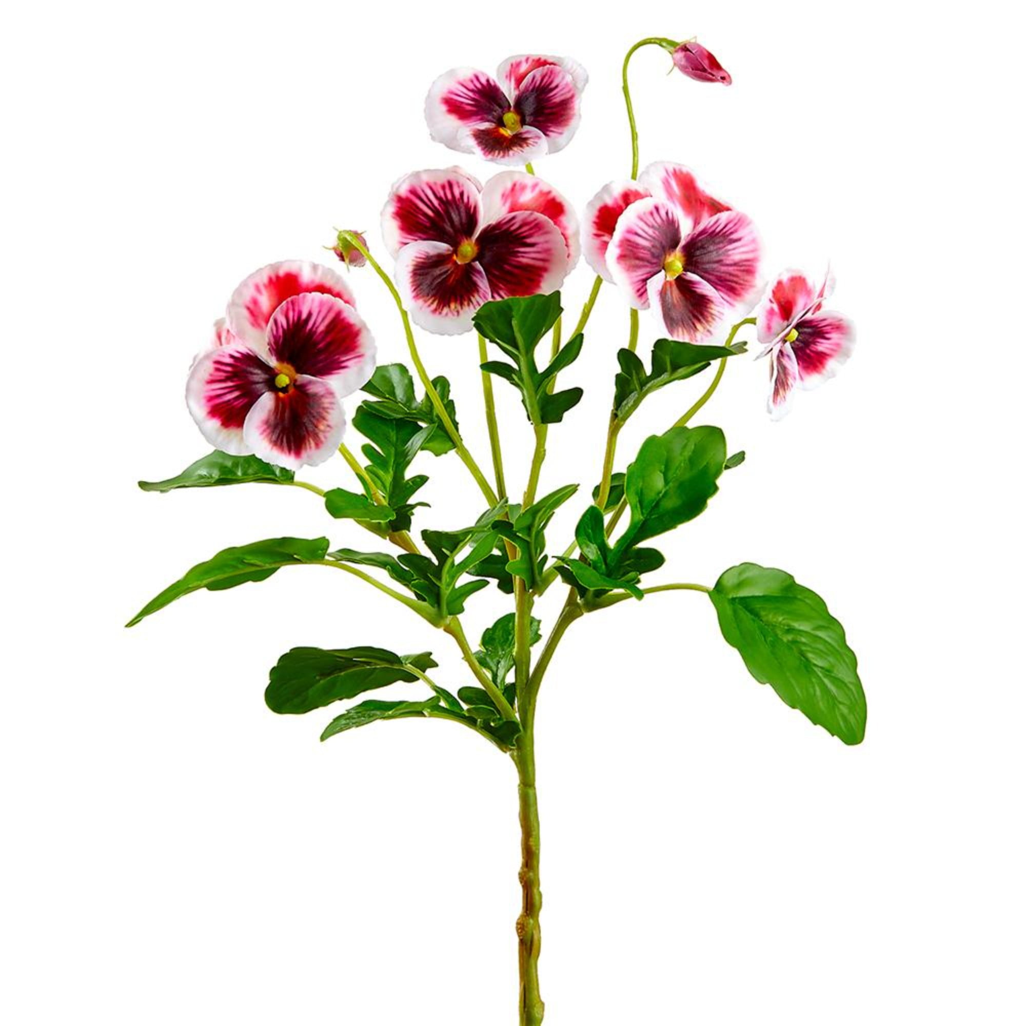 26" White and Burgundy Red Artificial Pansy Floral Spray