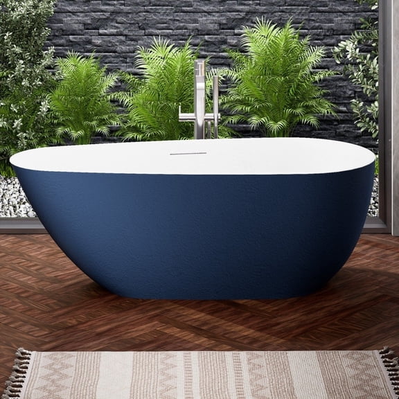 Allsumhome RockE 59" Oval Cast Rockstone Stone Freestanding Bathtub,Stone Touch,Prussian Blue,Scratch-proof,cUPC Certified