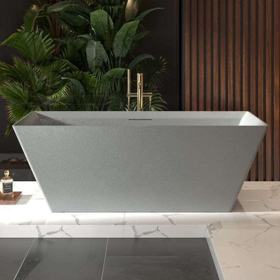 Allsumhome RockR 67" Rectangle Solid Surface Stone Freeing Soaking Bathtub,Stone Touch,Cement Gray,Scratch-proof,With cUPC