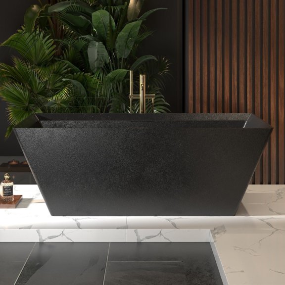 Allsumhome RockR 67" Rectangle Imitation Natural Stone Freeing Soaking Bathtub,Stone Touch,Pure black,Scratch-proof,With cUPC