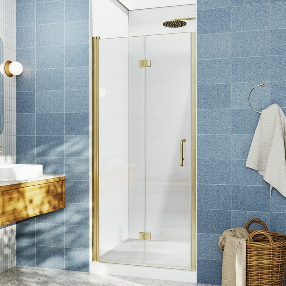Adapt Allsumhome Bifold Shower Door 34-36 in.W x 72 in.H Pivot Swing Shower Doors,Brushed Gold,Clear Tempered Glass