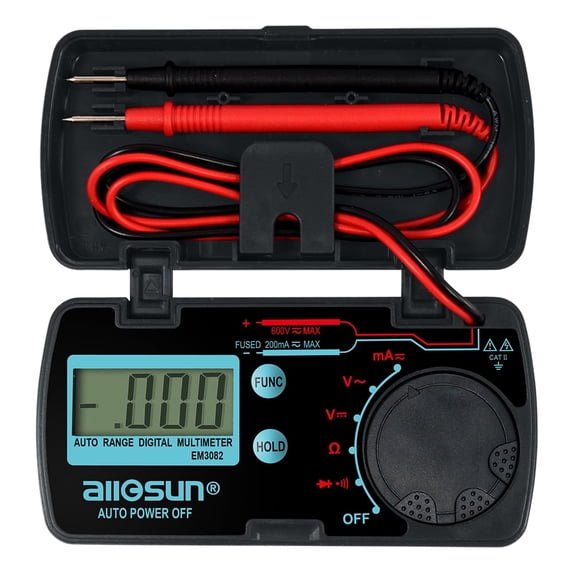 Allsun Digital Multimeter Tester,AC DC Voltage Tester Pocket Multimeter Compact Volt Meters and Multimeters Kit Resistance Diode and Continuity Test Auto-ranging EM3082 Black