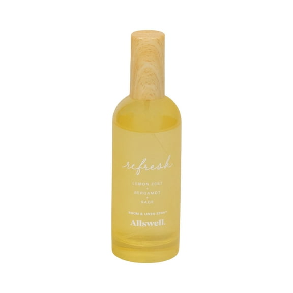 Allswell Refresh (Lemon Zest + Bergamot + Sage) Scented Room & Linen Spray 3.4 Fl oz (100mL).