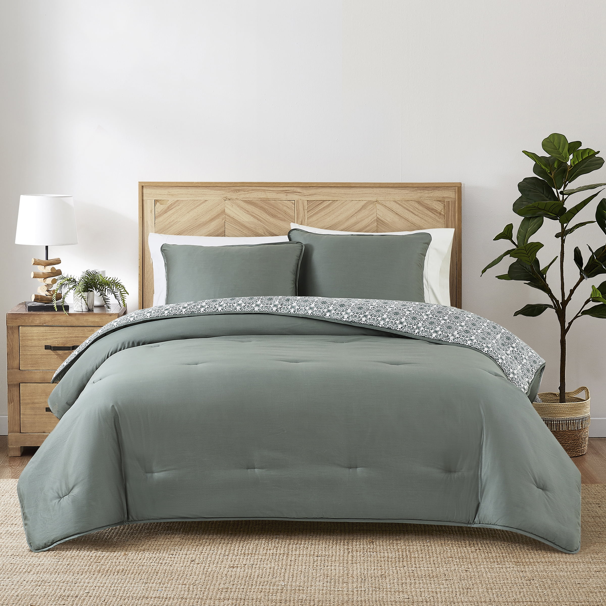 Allswell 3-Piece 400 Thread Count Flag Stone Green Cotton Lyocell Blend Comforter Set, Adult King