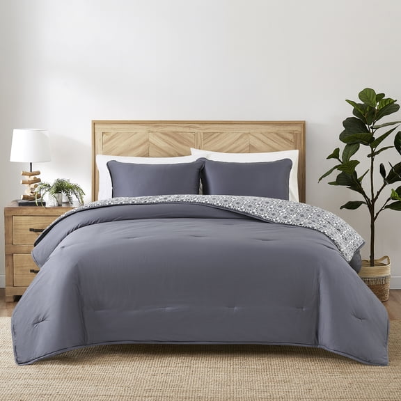 Allswell 3-Piece 400 Thread Count Gray Cotton Lyocell Blend Comforter Set, Adult King