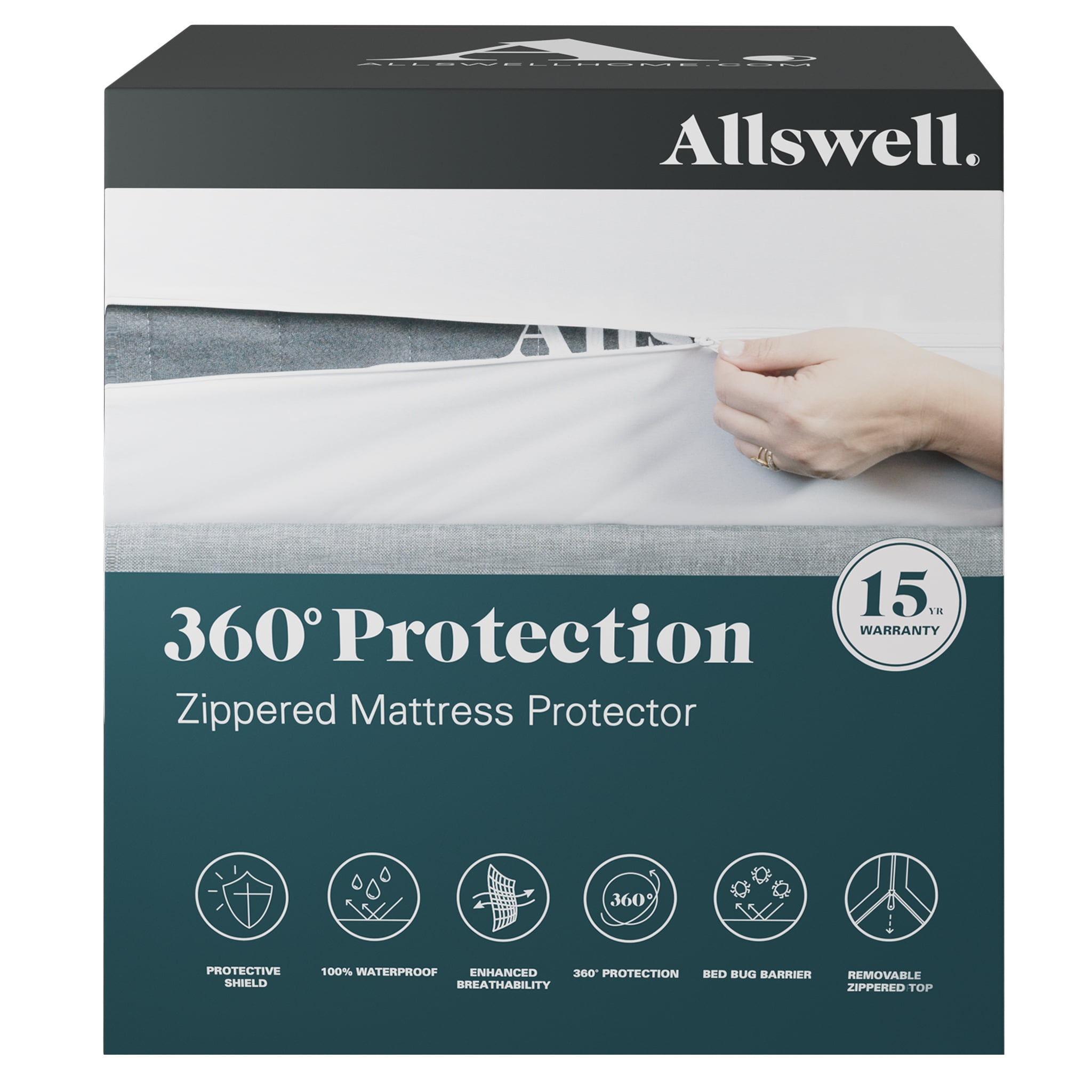 Allswell Waterproof Zippered Mattress Protector Full - 360 Protection ...