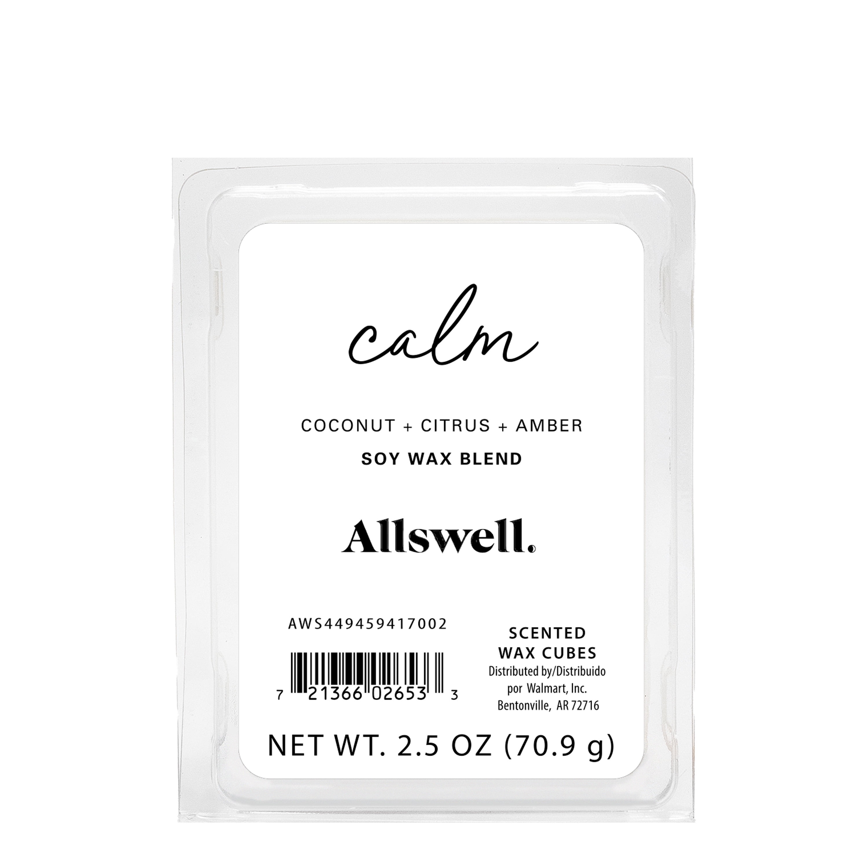 Allswell Calm Wax Melts 6-Cubes Coconut Citrus Amber, Soy Blend