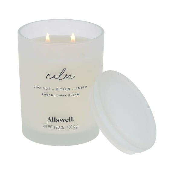 Allswell Calm (Coconut + Citrus + Amber) Scented 2-Wick Spa Jar Candle 15oz.