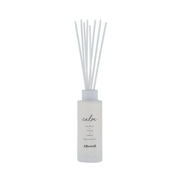 Allswell Calm (Coconut Citrus Amber) Scented Reed Diffuser 3 Fl Oz (90mL) With 8 Synthetic Reeds.