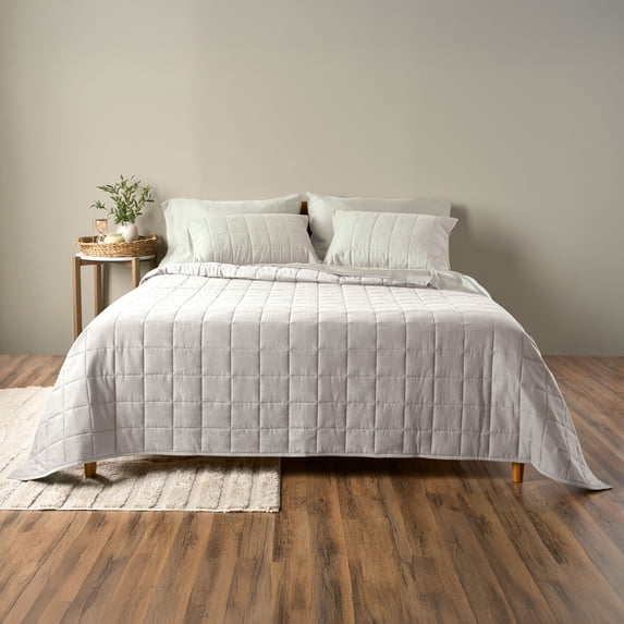 Allswell Cotton Linen Blend Quilt Set, Bleached Linen, Full/Queen