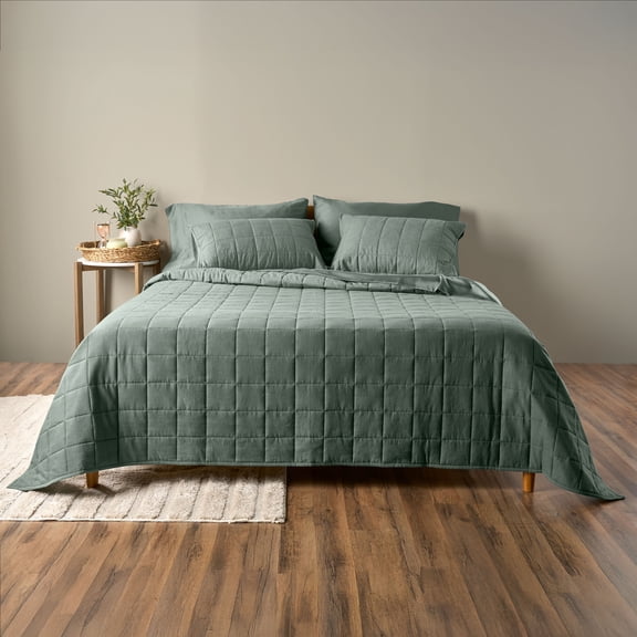 Allswell Cotton Linen Blend Quilt Set, Flagstone, Full/Queen