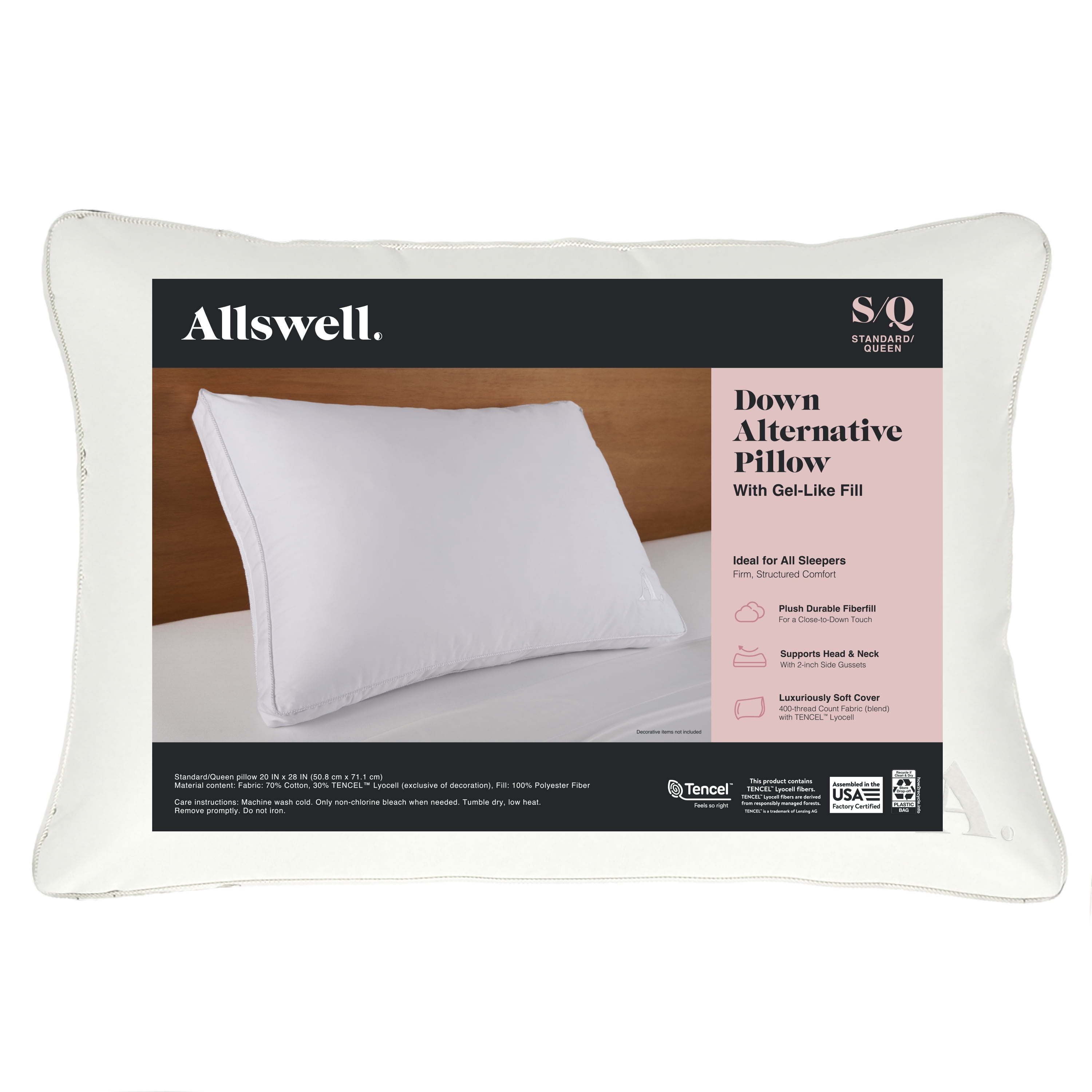 枕 Wellnight Pillow WN-P1 Allswell Down Alternative Pillow, Standard Queen, White Firm