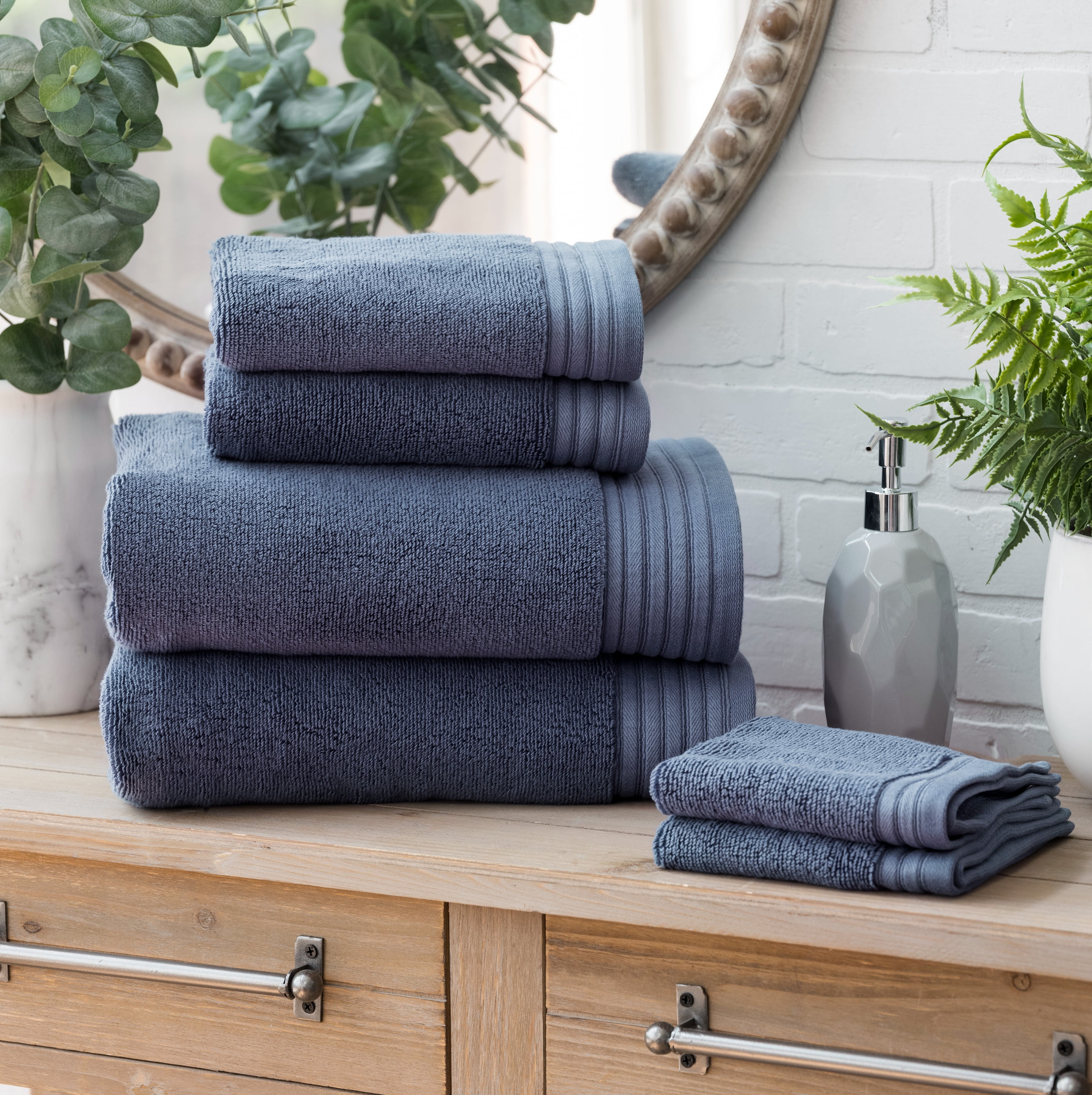 Villa Celestia 700 GSM Premium 100% Cotton Dark Blue Towels for  Bathroom,Navy Blue Towels Bathroom Soft Bath Towels Body Towels White Towel  Set for