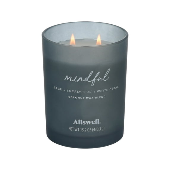 Allswell Mindful (Cashmere + Cedarwood + Musk) Scented 2-Wick 15oz Spa Jar Candle