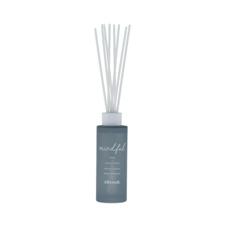 Allswell Mindful (Sage + Eucalyptus + White Cedar) Scented Reed Diffuser 3 Fl Oz (90mL) With 8 Synthetic Reeds.
