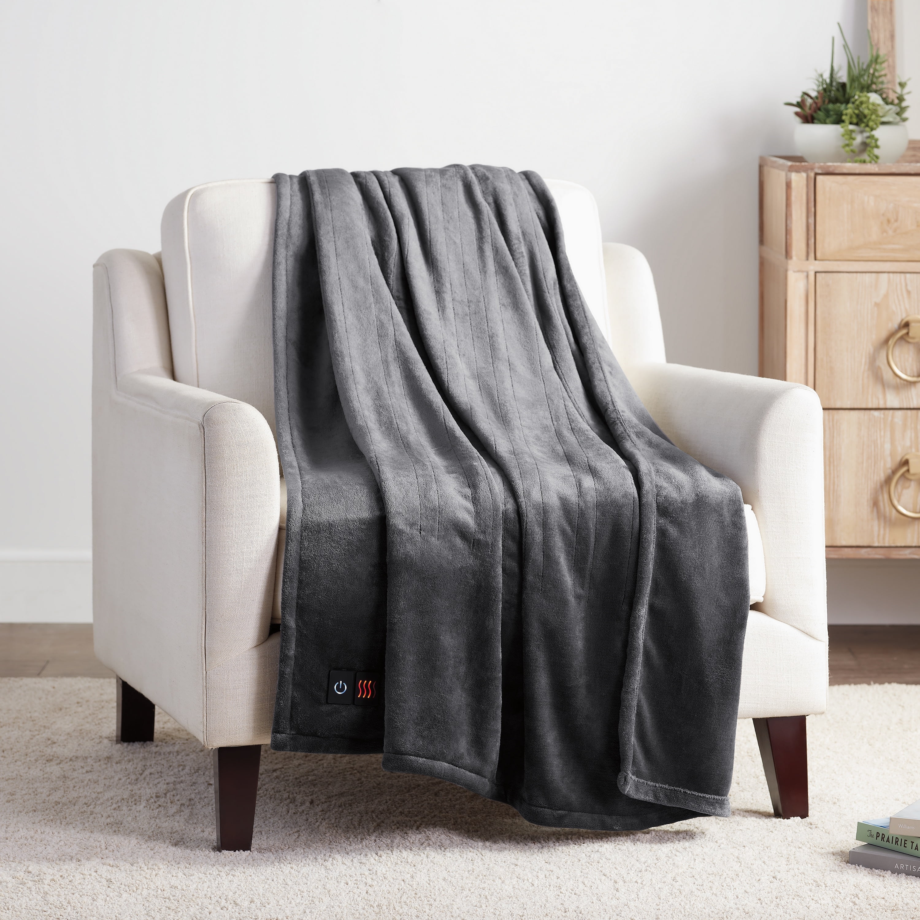 Allswell One Button Heated Oversized Throw 50x72 Grey - Walmart.com
