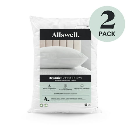 Allswell Organic Cotton Down-like Bed Pillow, King, 2 Pack