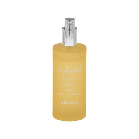Allswell Refresh (Lemon Zest + Bergamot + Sage) Scented Room and Linen Spray 3.4 Fl Oz (100mL).