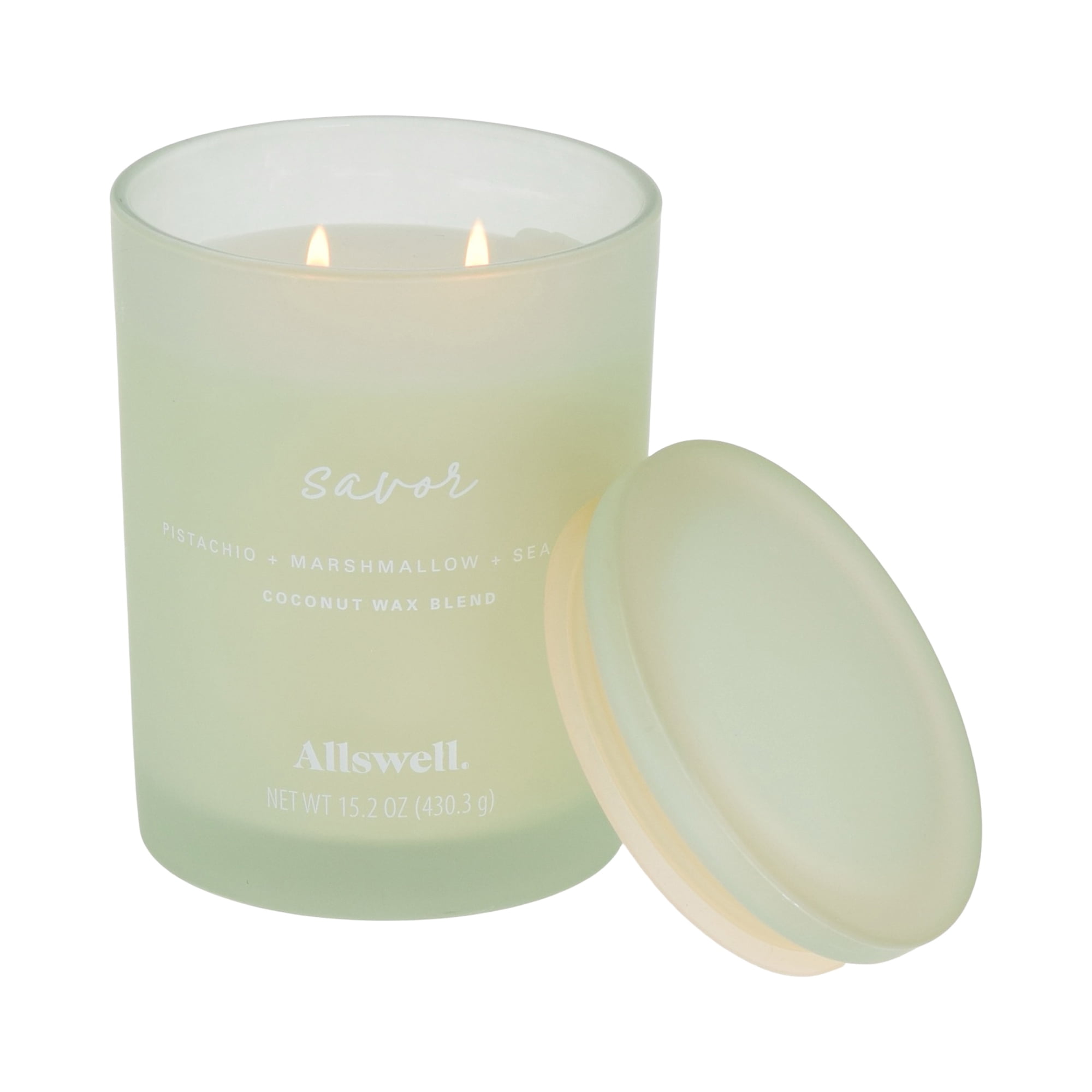Allswell Savor (Pistachio + Marshmallow + Sea Salt) Scented 2-Wick Spa Jar Candle 15oz.