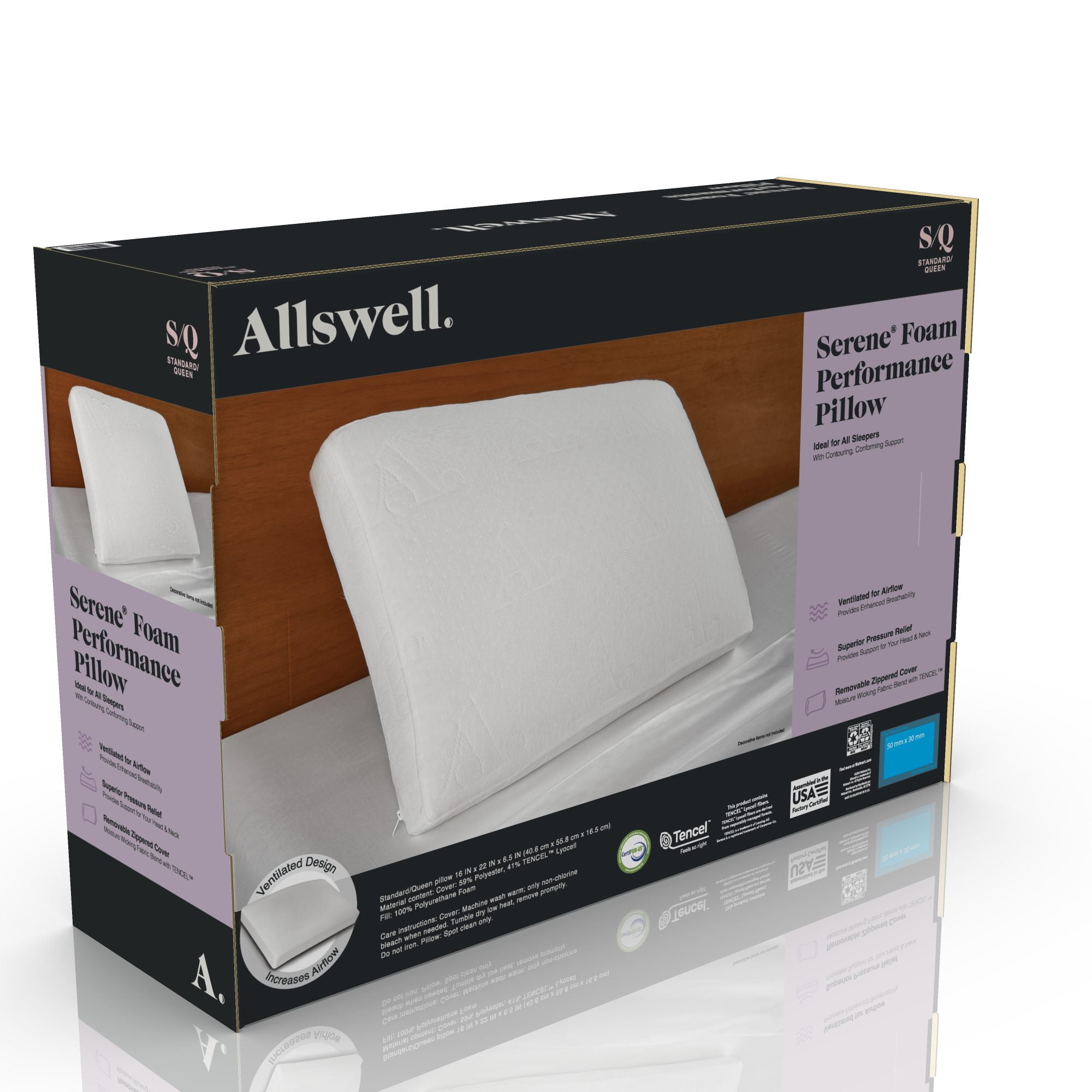 Allswell Serene Foam Performance Standard Queen Bed Pillow with Cover Walmart