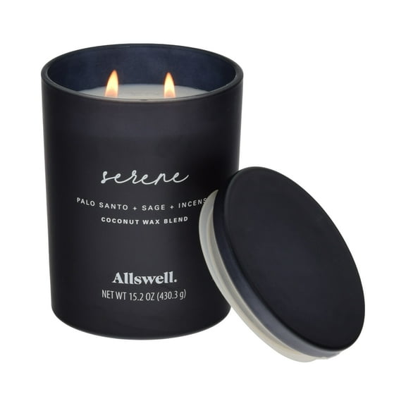 Allswell Serene (Palo Santo + Sage + Incense) Scented 2-Wick Spa Jar Candle 15oz.
