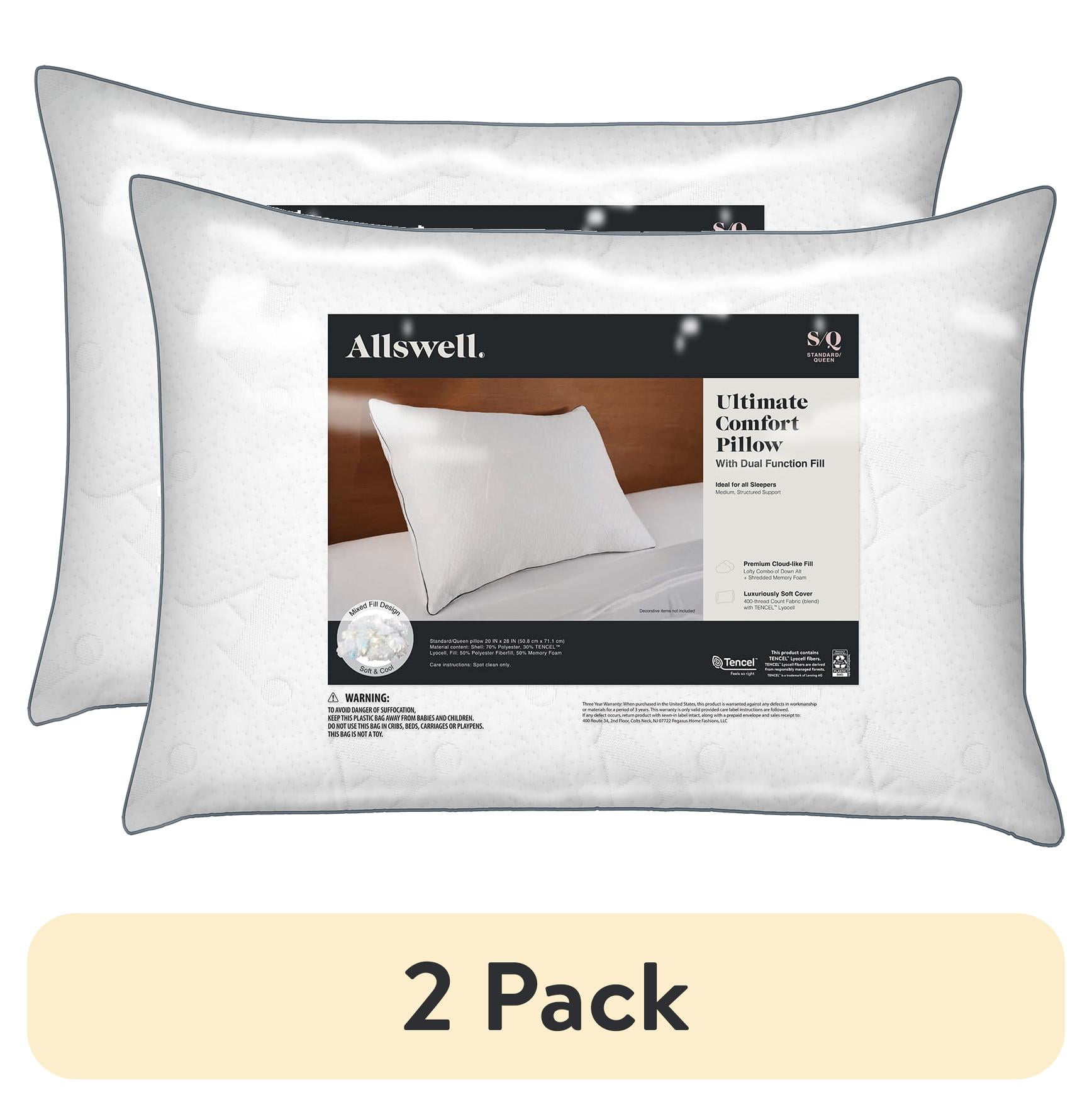 Standard/Queen White Memory Foam Hypoallergenic Bed Pillow 2-Pack