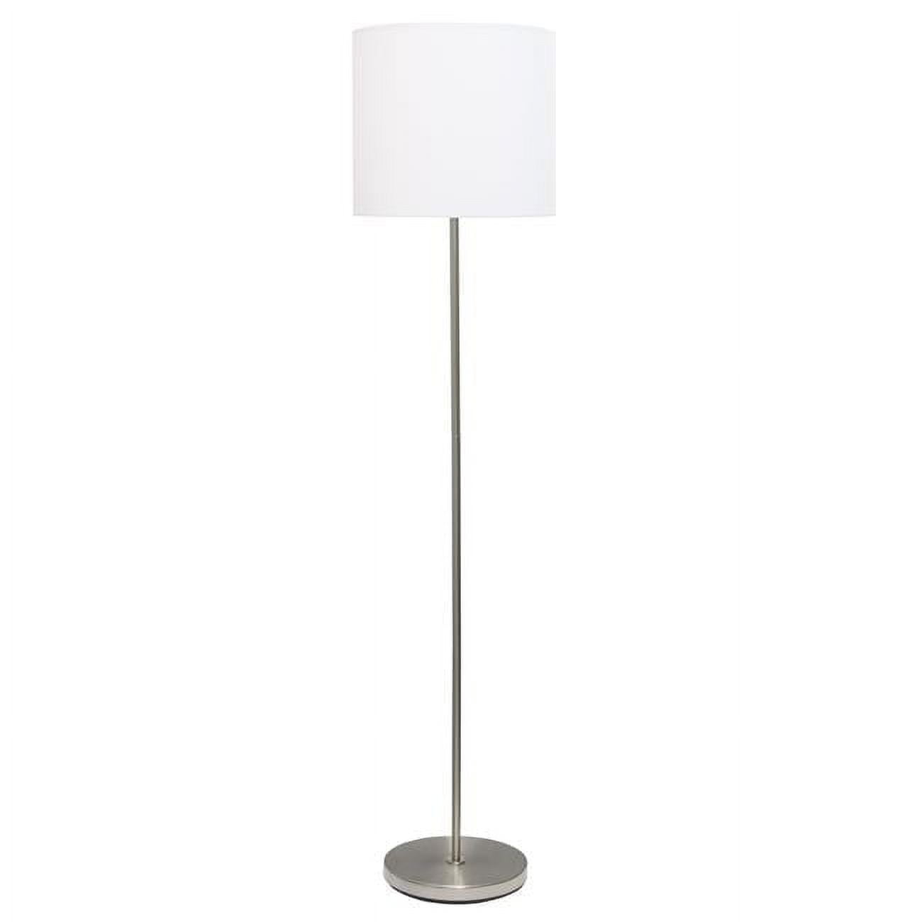 Brushed Nickel Floor Lamp with White Drum Shade and Shelf