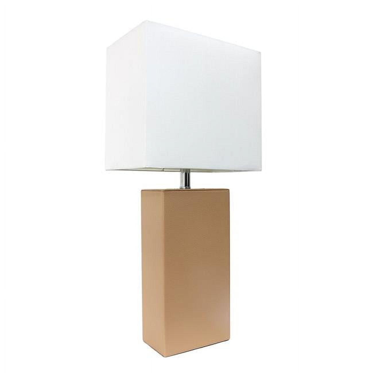 21" Beige Leather Base Table Lamp with Fabric Shade