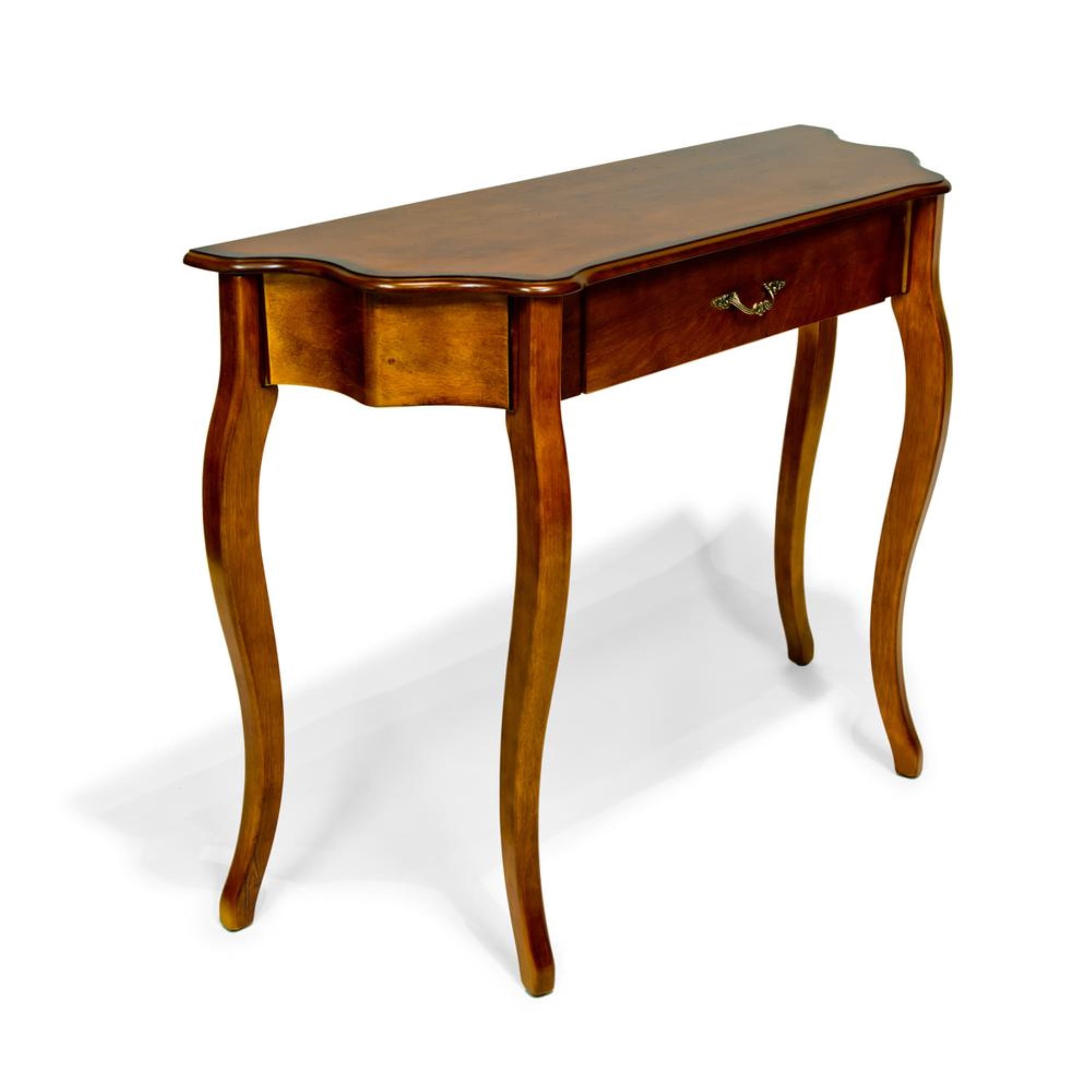 Cherry Finish Wood Demilune Console Table with Drawer