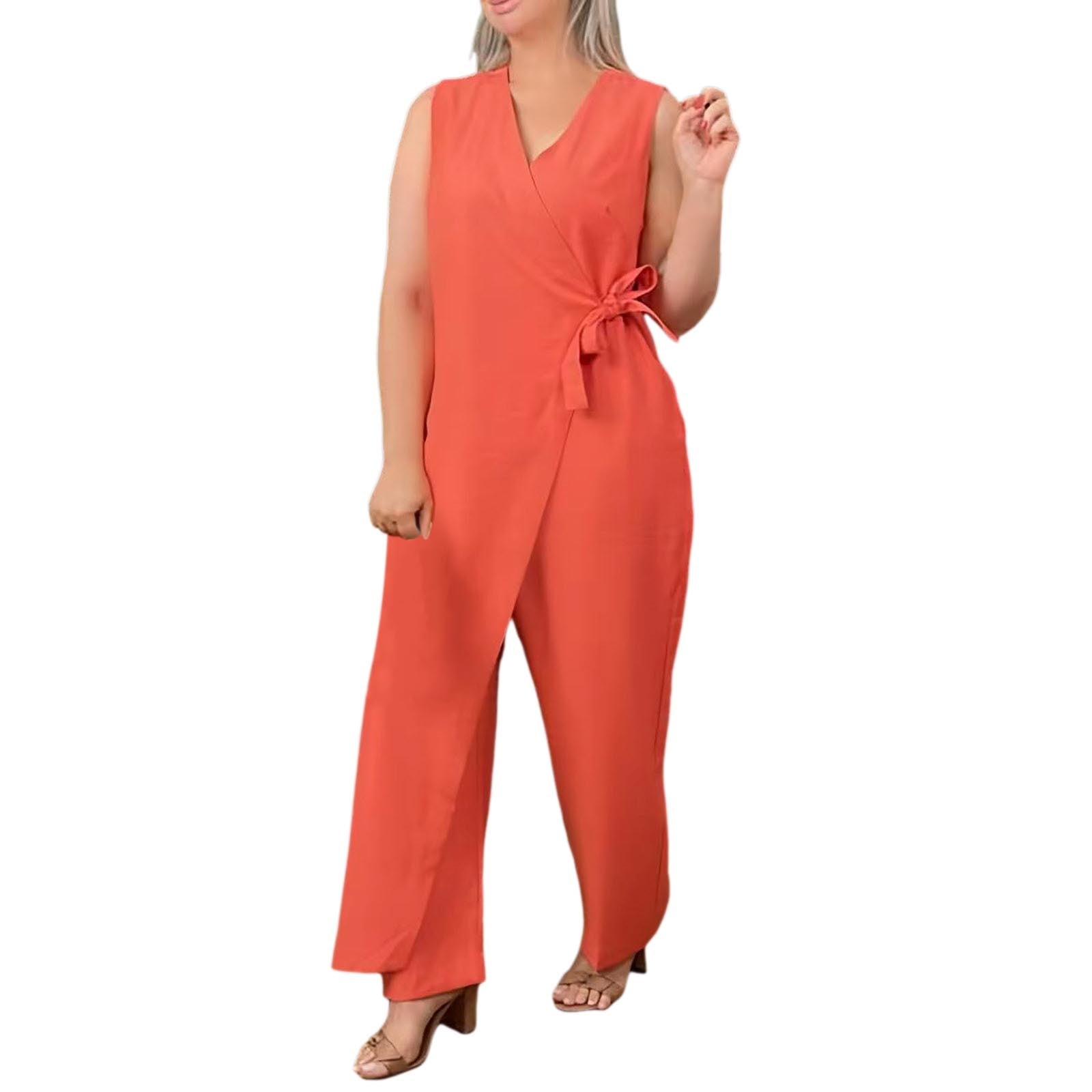 Alltoright Women's Casual V-Neck Cross Strap Jumpsuit