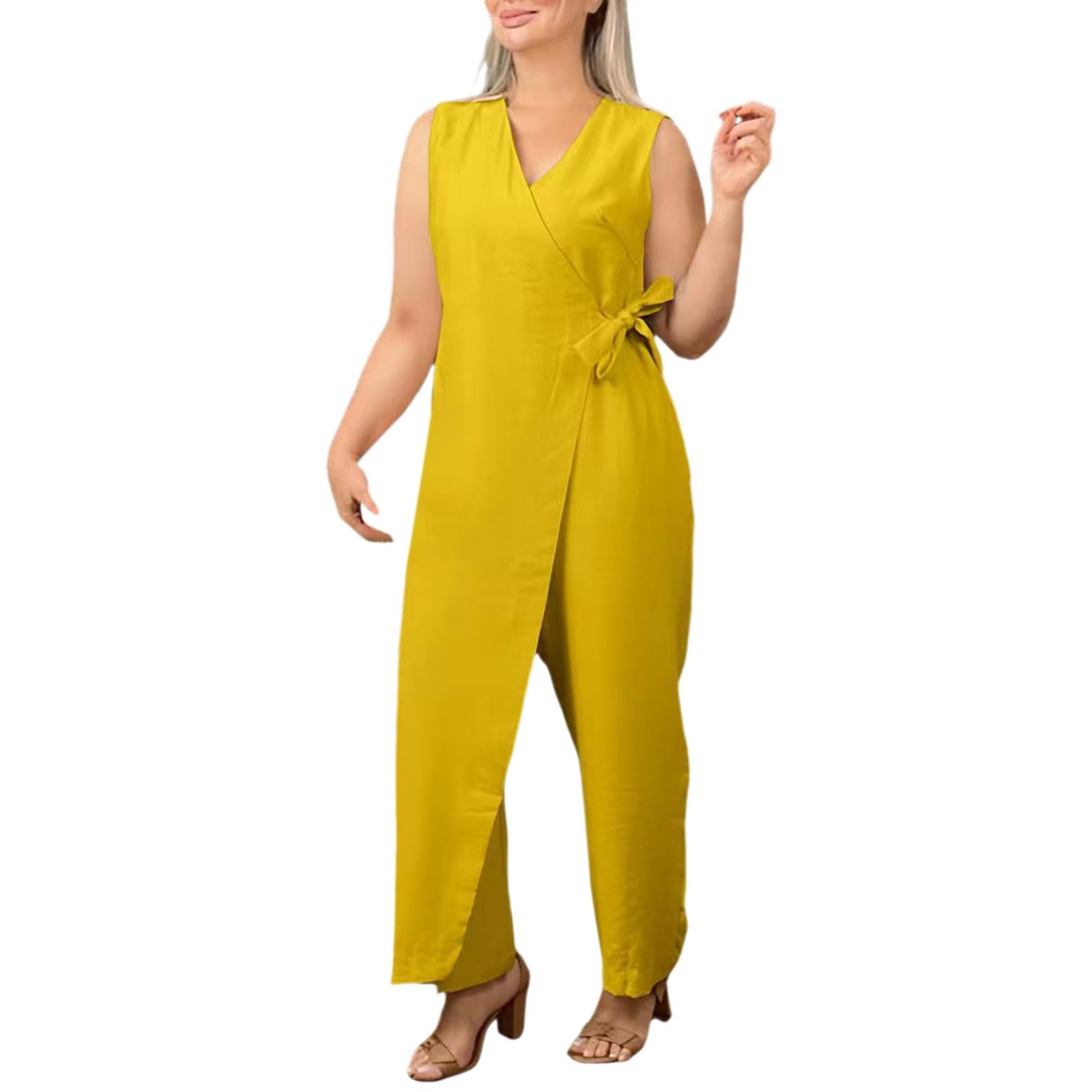 Alltoright Women's Casual V-Neck Cross Strap Jumpsuit