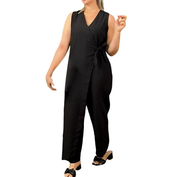 Alltoright Women's Casual V-Neck Cross Strap Jumpsuit, Alltoright Womens Jumpsuits Casual, Dressy Romper Outfits,Size XL