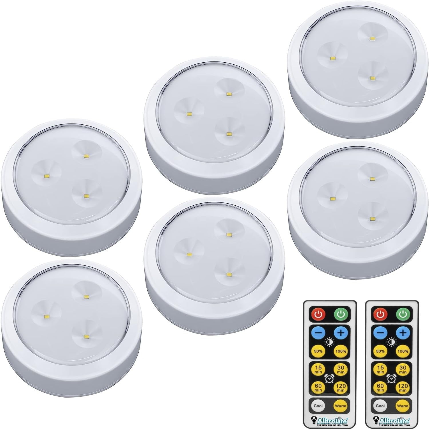 White LED Battery-Powered Puck Lights with Remote Control