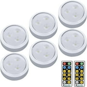 AlltroLite FA9099 LED Puck Lights with 2 Remotes 6 Pack - Lights for Under Cabinets - Under Counter Lights for Kitchen - Battery-Powered Lights