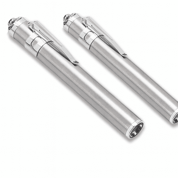 AlltroLite Professional LED Pen Light Set, 2-Pack, Aluminum Medical and Daily Use Flashlight with Clip & Lanyard, Silver