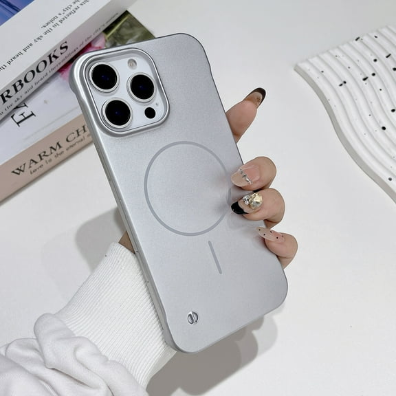 Alltyechgroup Magnetic Phone Case for Apple iPhone 16 Pro Max, Compatible with Magsafe Without Side Frame Minimalist Back Cover Drop Protection Lightweight Matte Case for iPhone 16 Pro Max, Silver