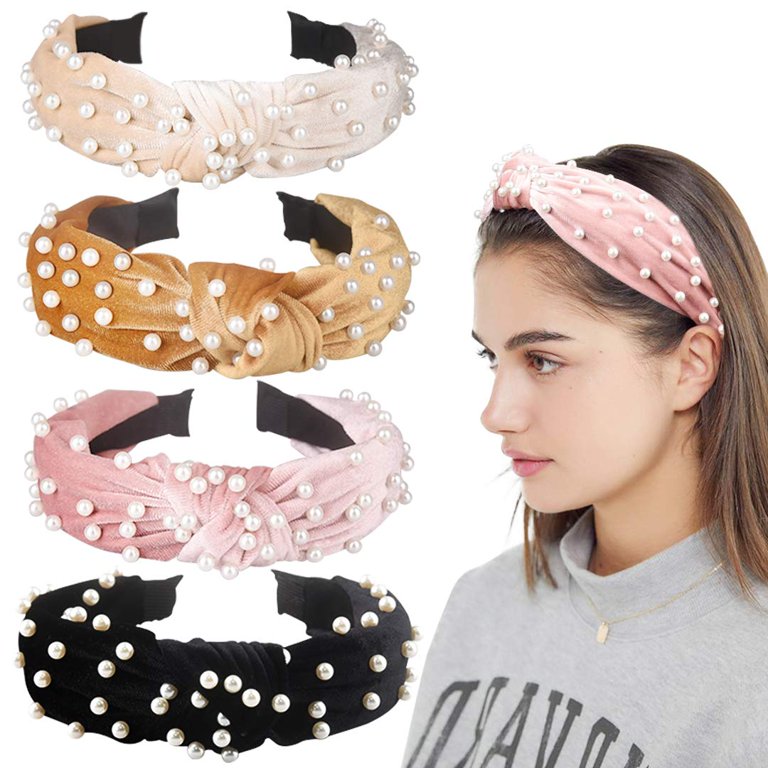 Gespout 1Pcs Velvet Knotted Hair Band with Pearl Accessories for Women and  Girl Hair Styling 