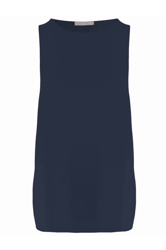 Allude Navy Stretch Silk Sleeveless Top With Round Neckline (Women's)