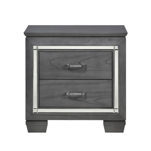 Allura Collection Glamorous Gray Nightstand with Beveled Mirror Accent and Crystal-Enhanced Hardware