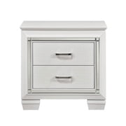 Allura Collection Glamorous White Nightstand with Beveled Mirror Accent, Alligator Embossing, and Crystal-Enhanced Hardware